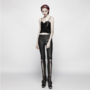 BLACK-BRIGHT PUNK PRESSURE ADHESIVE FAUX LEATHER WOVEN TROUSERS-1