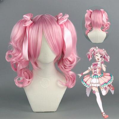 Aya Maruyama light pink body + double horse short curly hair cosplay wig