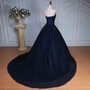 Crystal Bead Navy Blue Quince Dresses Long Formal Dress Applique-1