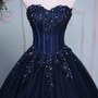 Crystal Bead Navy Blue Quince Dresses Long Formal Dress Applique-2