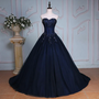 Crystal Bead Navy Blue Quince Dresses Long Formal Dress Applique-3
