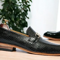 Handmade Men's Black Python Leather Horse Bit Shoes - Thumbnail 1