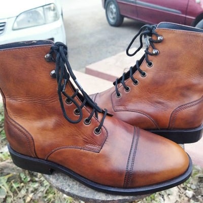 Men genuine crafted  leather winter long boots