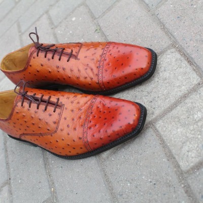 Men's black  cowhide leather ostrich pattern shoes - Thumbnail 1