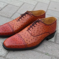 Men's Black  Cowhide Leather Ostrich Pattern Shoes - Thumbnail 1