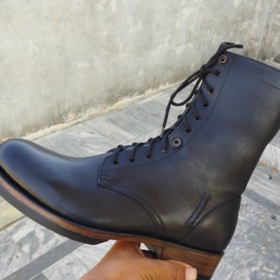 Men genuine crafted  leather winter long boots - Thumbnail 2