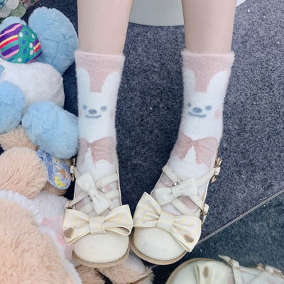 Cute Rabbit Cartoon Middle Pocel Plush Warm Stockings