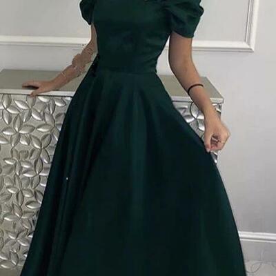Simple a line long green prom dresses, formal evening dress - Thumbnail 1