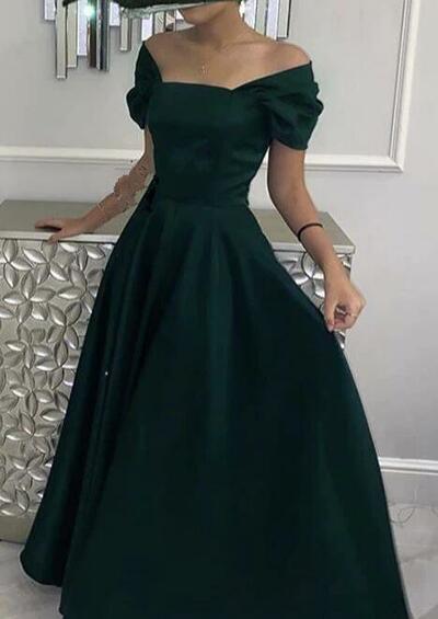 Simple A Line Long Green Prom Dresses, Formal Evening Dress