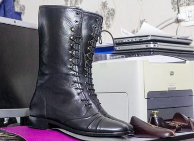  Men's Black Leather Lace Up Cap Toe Handmade Long Ankle Boot