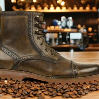 Men's Brown Leather Lace Up Cap Toe Handpainted  Ankle Boot - Thumbnail 1