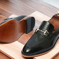  Men's Black Python Leather Horse Bit Handmade Shoes - Thumbnail 1