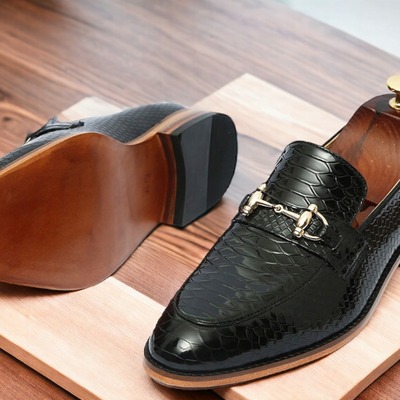  men's black python leather horse bit handmade shoes