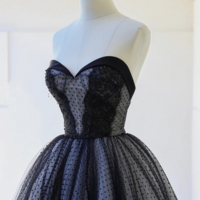 Lovely Black Strapless Tulle Lace Long Prom Dress, A Line Sweetheart Neck Evening Party Dress KPP1764 - Thumbnail 2