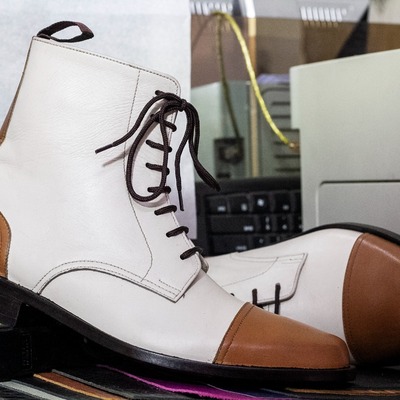  men's two tone leather laceup derby cap toe handmade boot