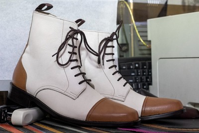  Men's Two Tone Leather Laceup Derby Cap Toe Handmade Boot