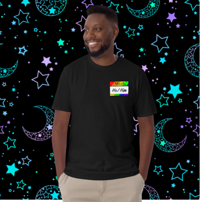 Rainbow he/him unisex t-shirt