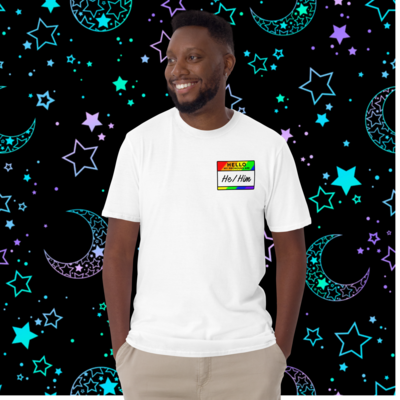 Rainbow he/him unisex t-shirt