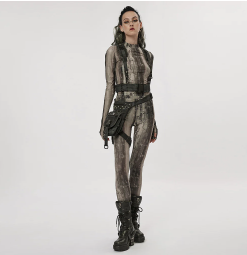 WOMEN  BLACK-YELLOW THE POST-APOCALYPTIC TECHWEAR TIGHT MESH LEGGINGS