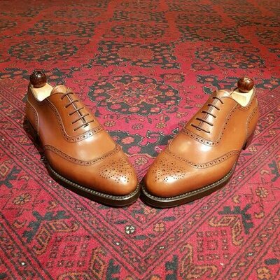 Men oxford cognac leather dress shoes - Thumbnail 2