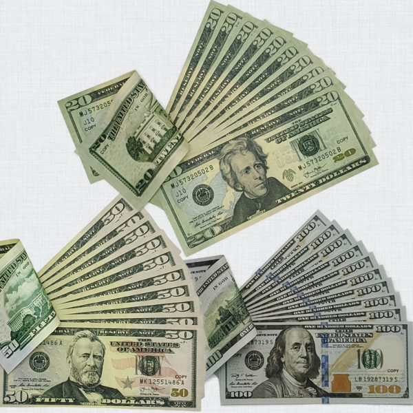 Prop Money Mixed  $100 +$50 +$20 Assorted 200 Pieces Replica Copy bills for Movie set,video,gift games,double sided play dollar
