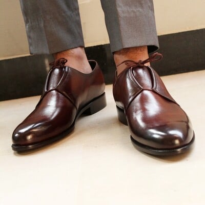 Crafted leather men dark brown lace up dress oxford shoes  - Thumbnail 5