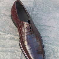 Crafted Leather Handmade Brown Oxford Crocodile /  Alligator Skin hand-sewn in Sole Dress Shoes - Thumbnail 1