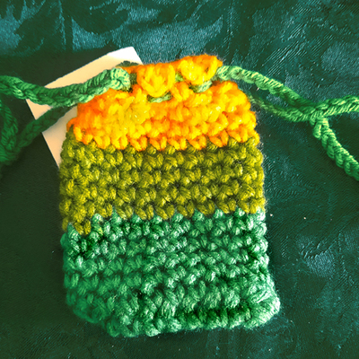 Pouch -  green, olive & yellow with green tie