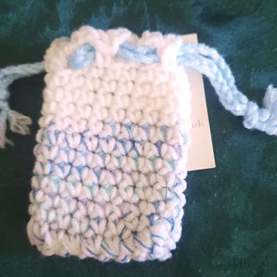 Pouch -  white & varigated blues with light blue tie