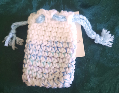 Pouch -  White & Varigated Blues with Light Blue Tie