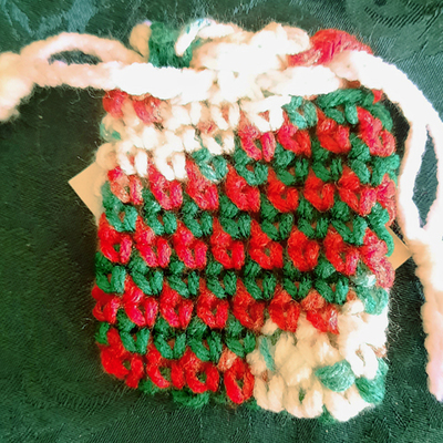 Pouch -  red, green & white with white tie