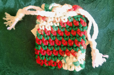 Pouch -  Red, Green & White with White Tie