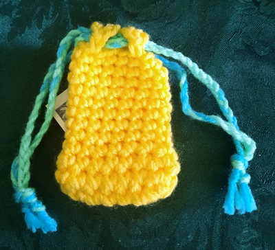 Pouch -  Yellow with Variegated Blue & Green Tie