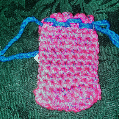 Pouch -  pink & variegated blues with blue tie