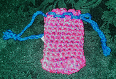 Pouch -  Pink & Variegated Blues with Blue Tie