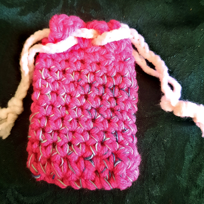 Pouch -  pink & variegated blues with white tie