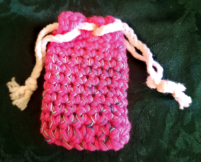 Pouch -  Pink & Variegated Blues with White Tie