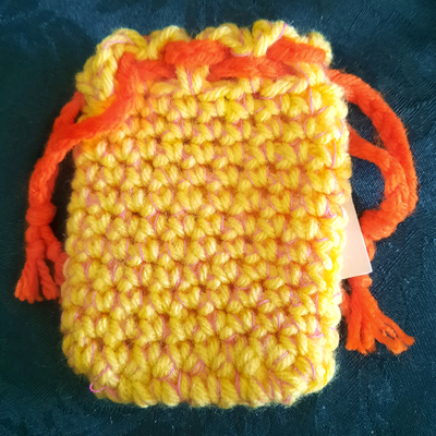 Pouch - yellow & peach with orange tie