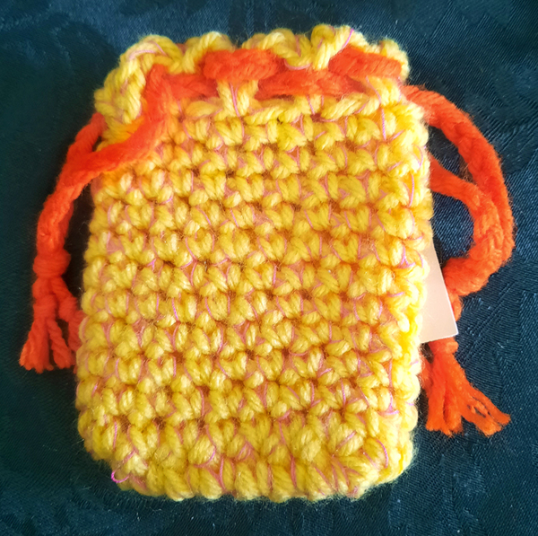 Pouch - Yellow & Peach with Orange Tie