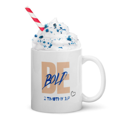 "be bold" white glossy christian mug
