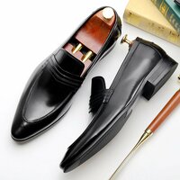 New Handmade Men's High Quality Genuine Leather Black Dress Shoes - Thumbnail 1