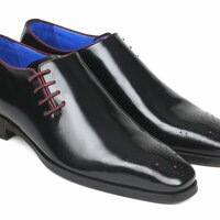 New Handmade Men's Side Lace Oxfords Black Polished Leather Shoes - Thumbnail 1