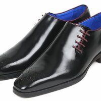 New Handmade Men's Side Lace Oxfords Black Polished Leather Shoes - Thumbnail 2