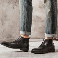 New Handmade Men's Casual Vintage Black Leather Ankle Dress Chelsea Boots - Thumbnail 1