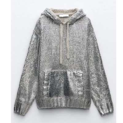 Metallic ribbed sweaters womens