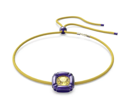 Yellow Cord Purple CZ Choker Necklace
