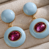 Chunky Blue Drop Earrings with Pink CZ accent stone - Thumbnail 1