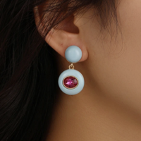 Chunky Blue Drop Earrings with Pink CZ accent stone - Thumbnail 2