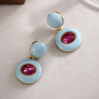 Chunky Blue Drop Earrings with Pink CZ accent stone - Thumbnail 4