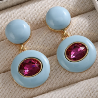 Chunky Blue Drop Earrings with Pink CZ accent stone - Thumbnail 5